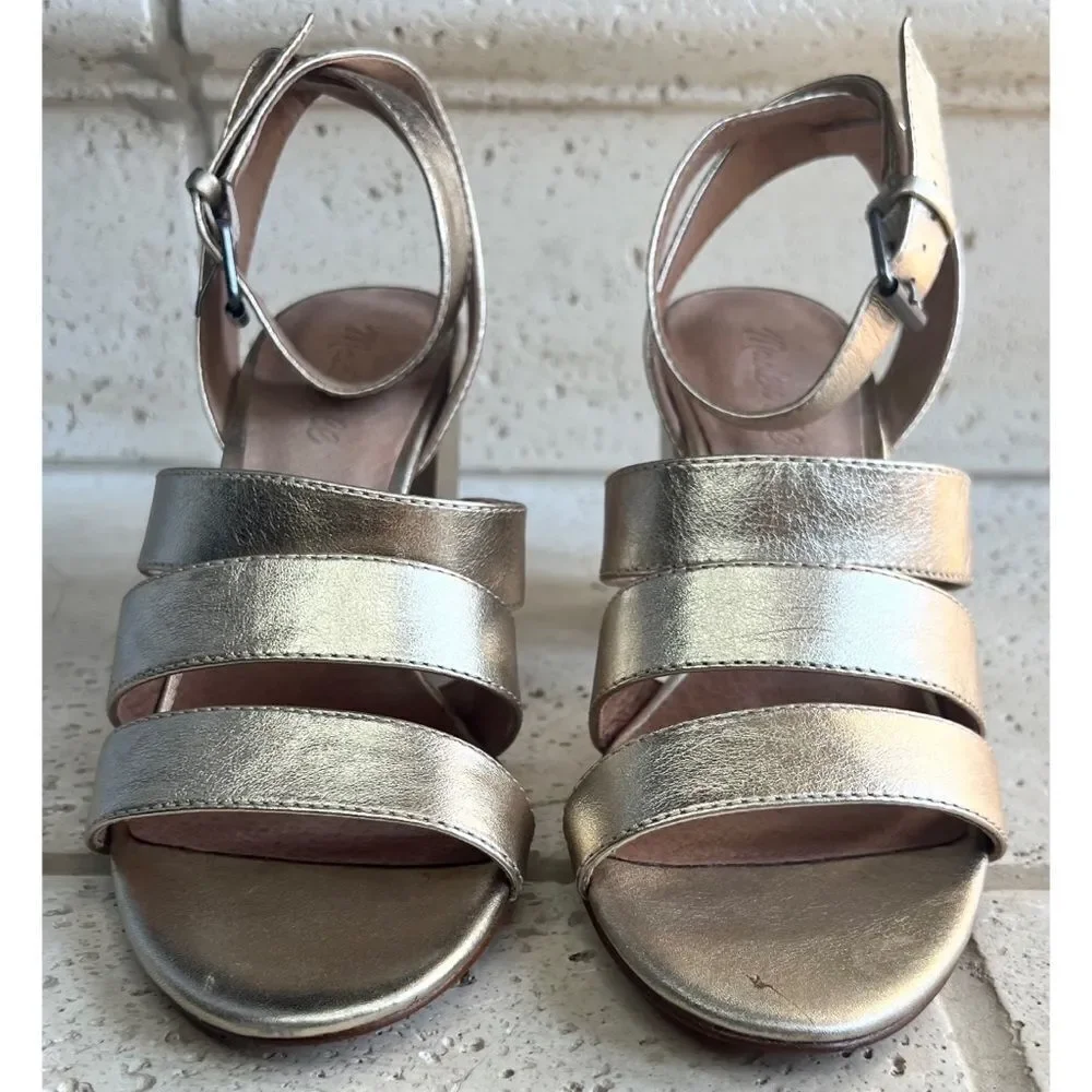 Madewell Women’s Metallic White Gold Bistra 3 Strap Maria Sandals Sz 8 H2158 NIB